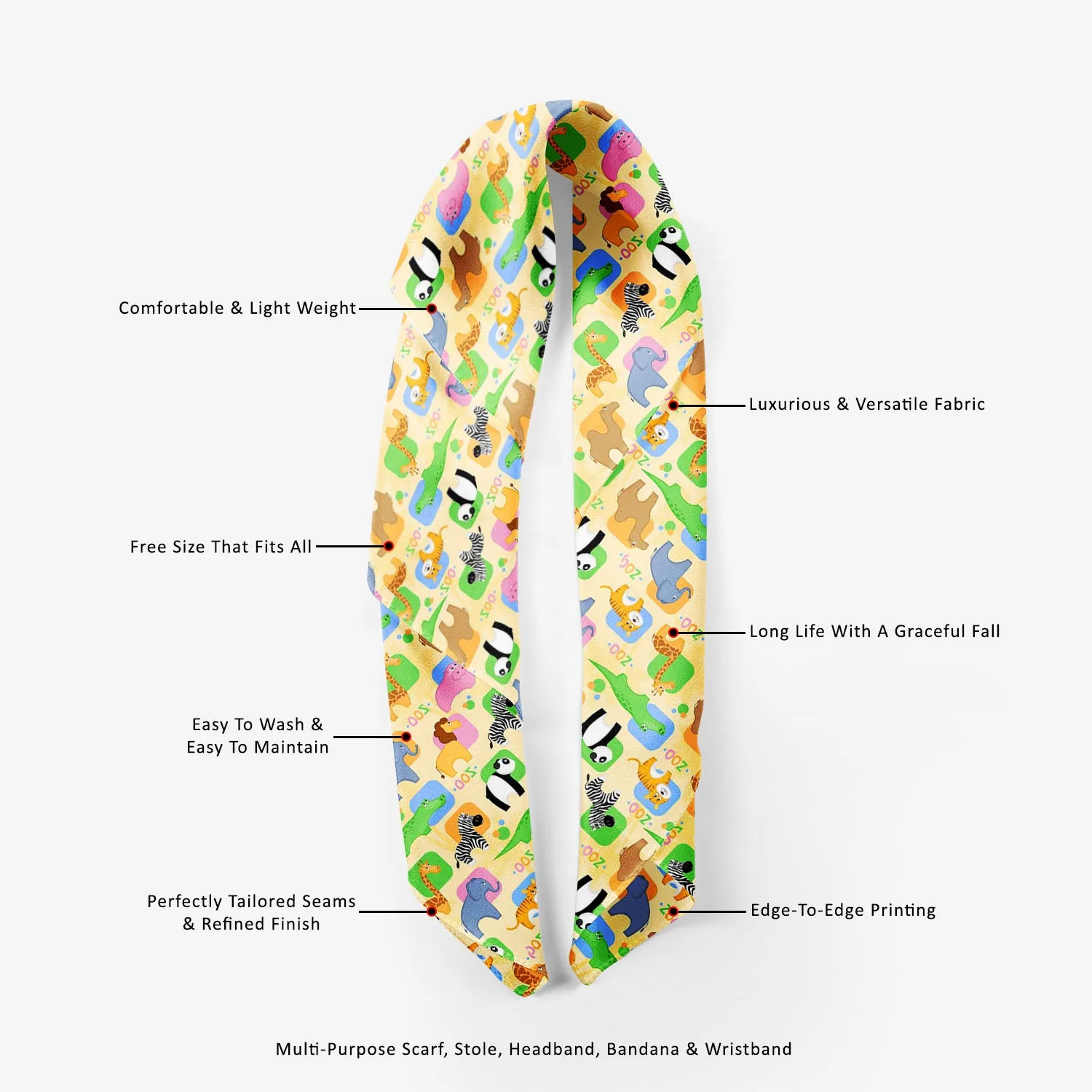 African Animals Printed Stole Dupatta Headwear | Girls & Women | Soft Poly Fabric