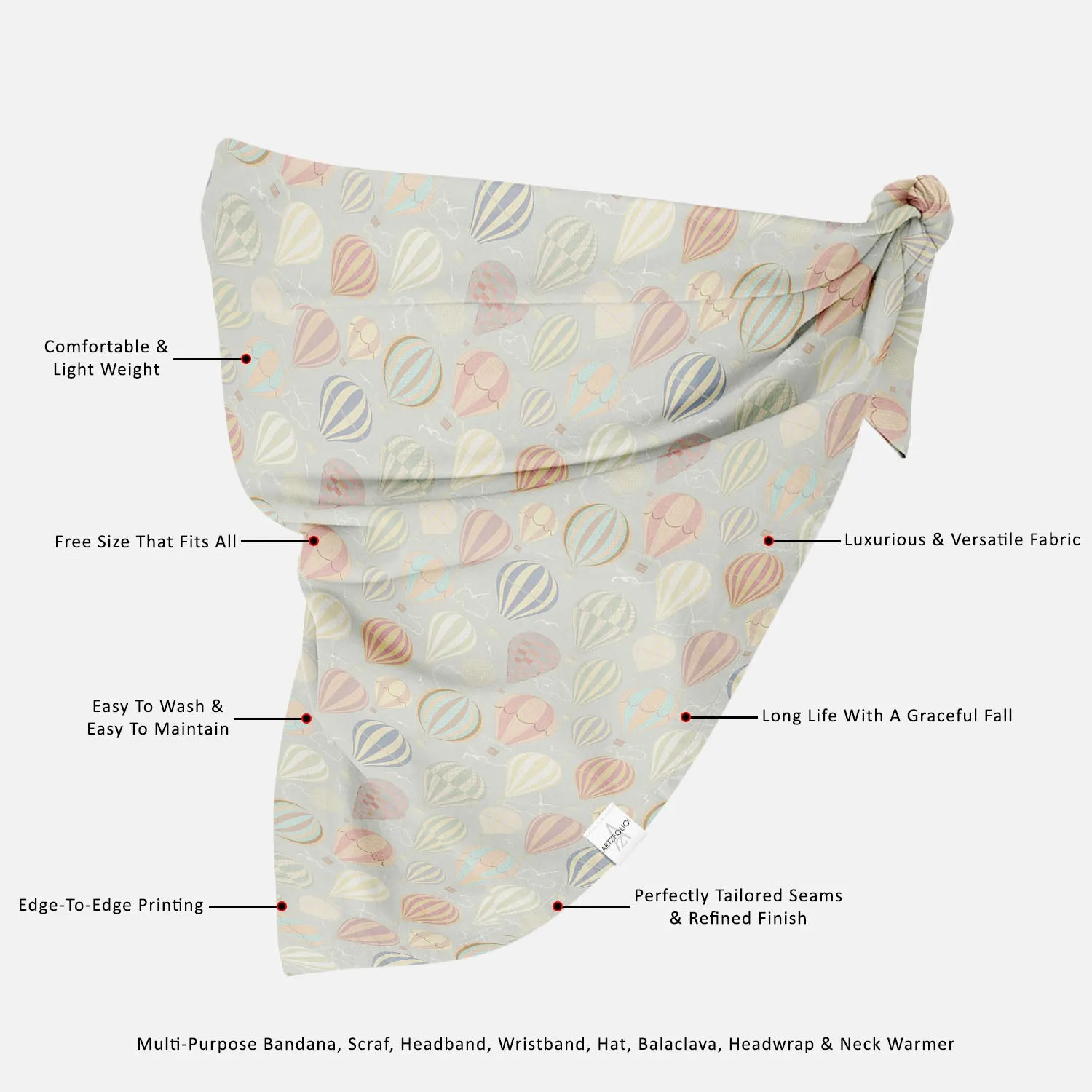 Air Balloons Printed Bandana | Headband Headwear Wristband Balaclava | Unisex | Soft Poly Fabric
