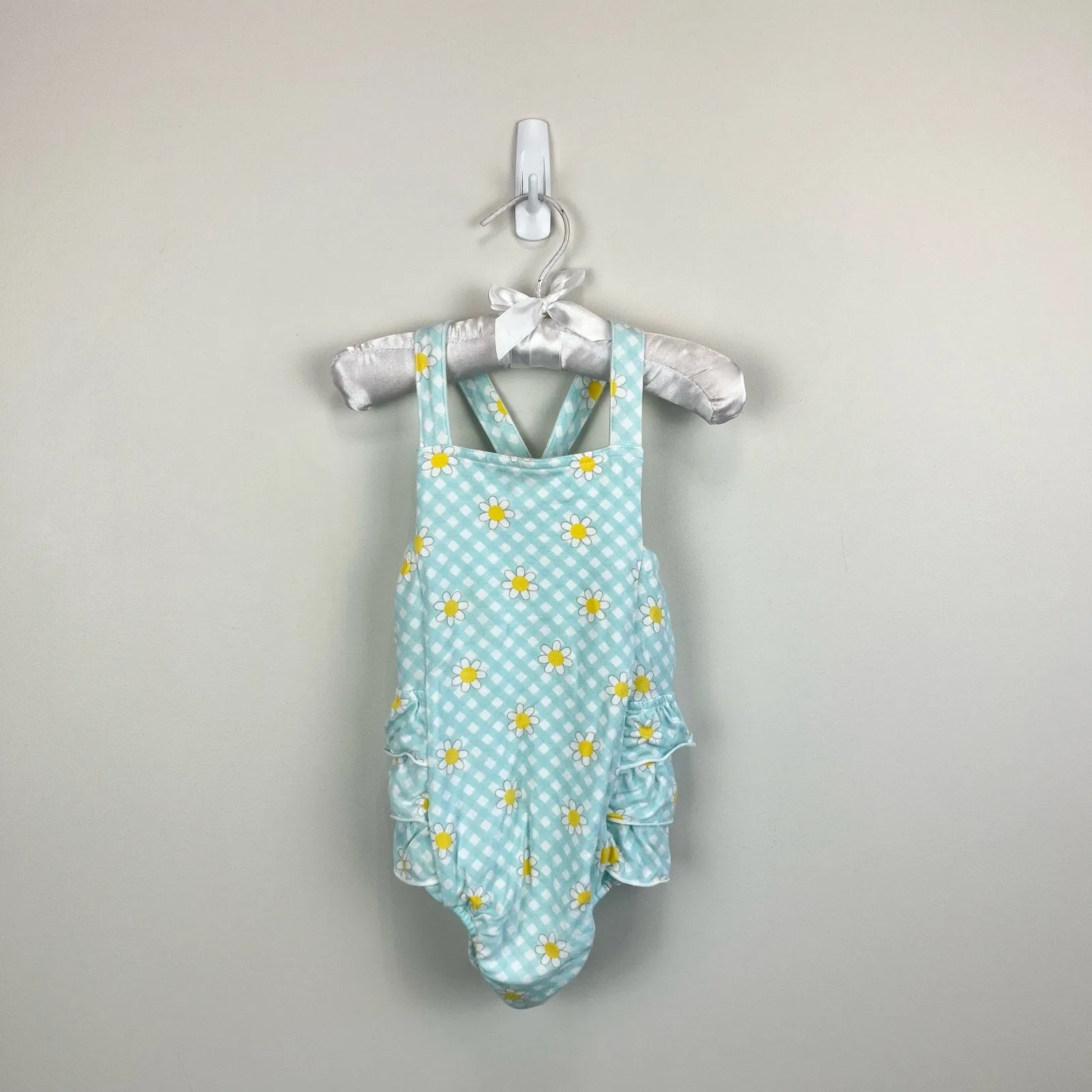 Angel Dear Blue Floral Ruffle Sun Suit Romper 12-18 Months