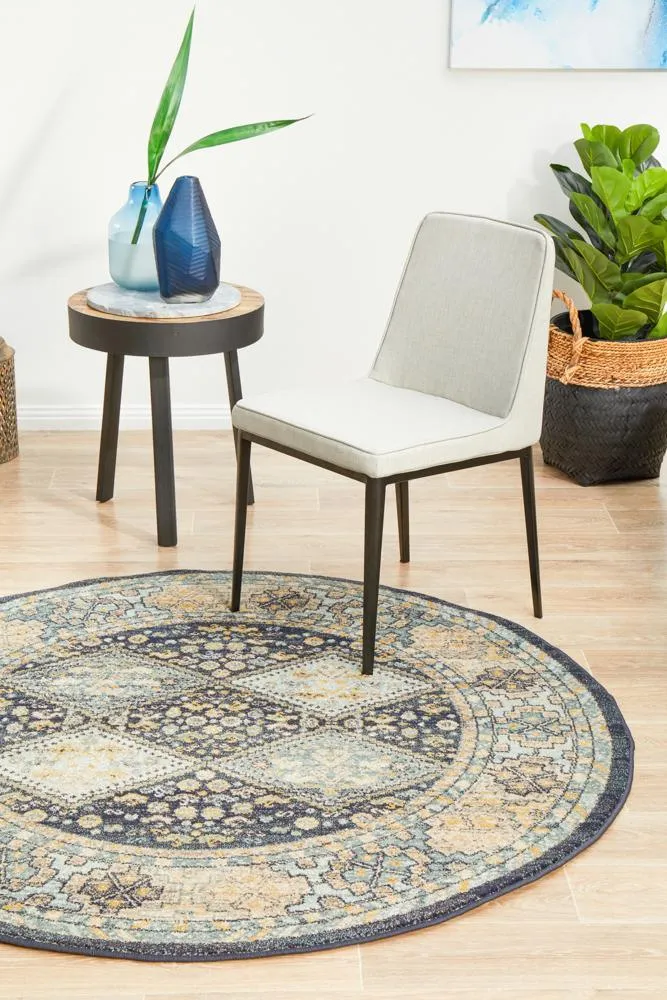 Artin Power Loomed  Navy Round Rug