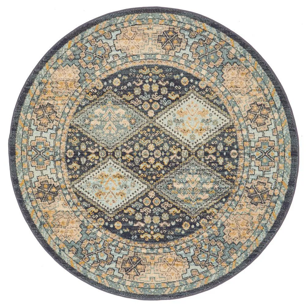 Artin Power Loomed  Navy Round Rug