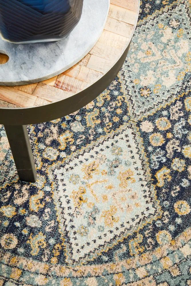 Artin Power Loomed  Navy Round Rug