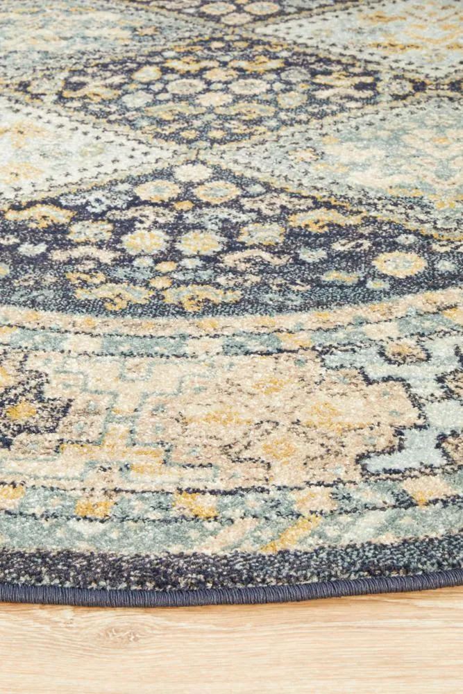 Artin Power Loomed  Navy Round Rug