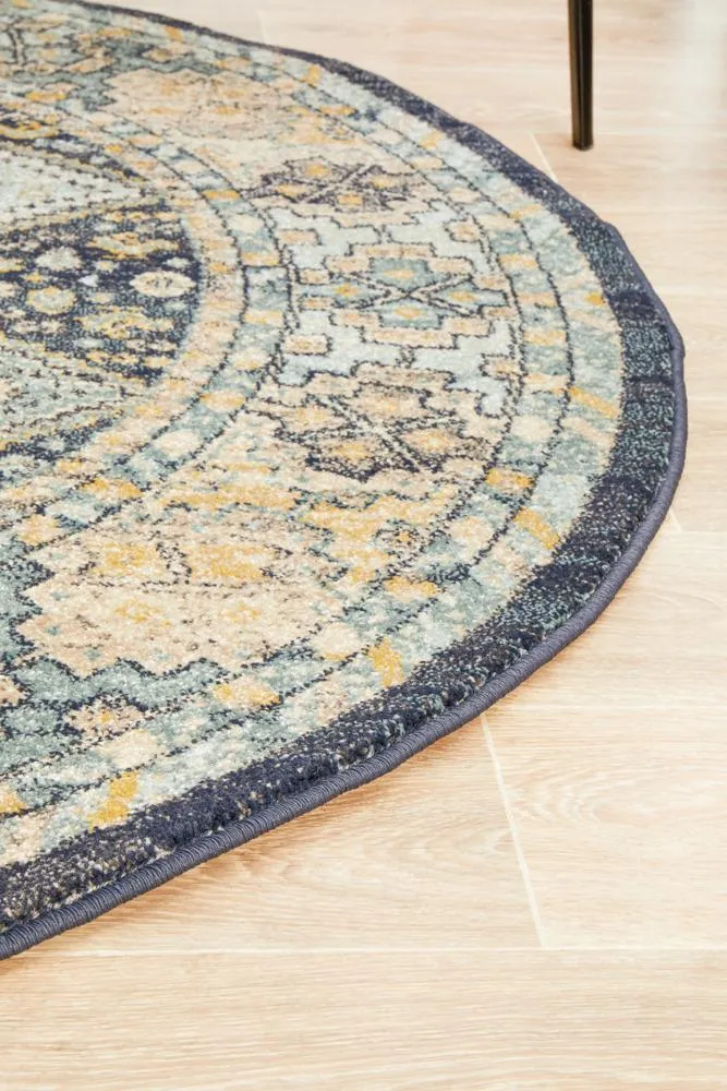 Artin Power Loomed  Navy Round Rug