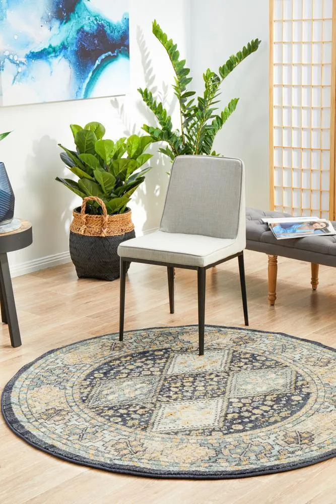 Artin Power Loomed  Navy Round Rug