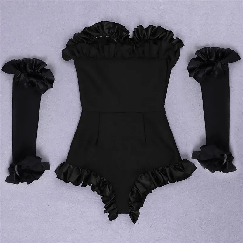 ARWEN&AJH GROUP New Design Black Off Shoulder Detachable Sleeve Ruffle Fashion 2024 Jumpsuit Women