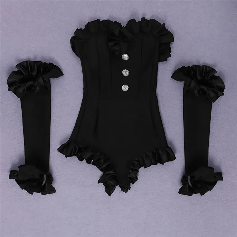 ARWEN&AJH GROUP New Design Black Off Shoulder Detachable Sleeve Ruffle Fashion 2024 Jumpsuit Women