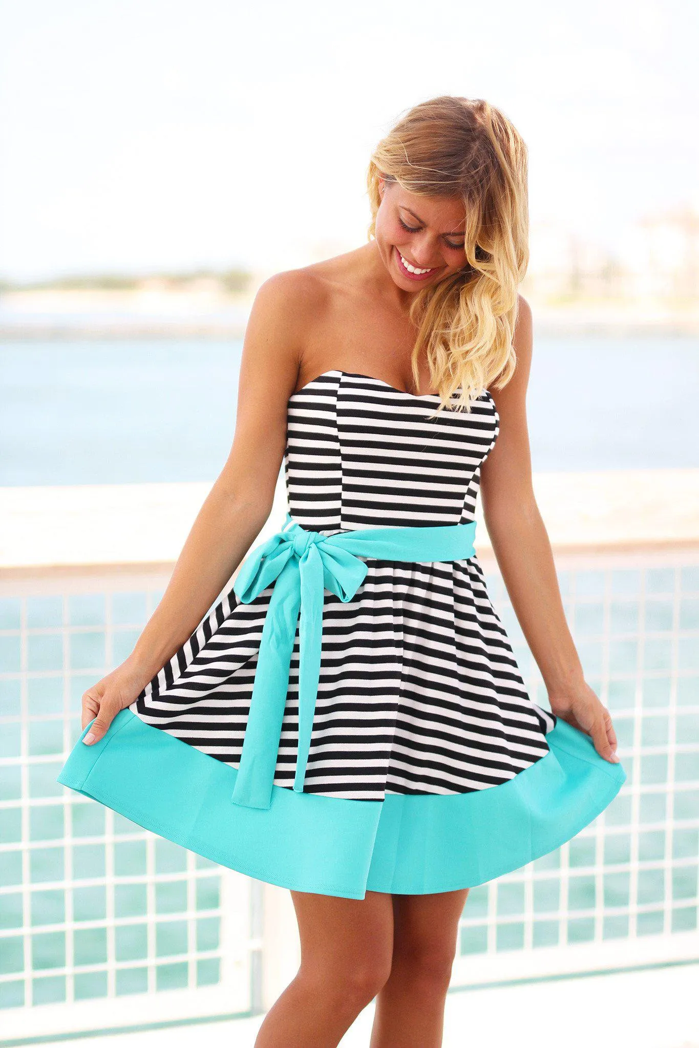 Black and Mint Striped Dress