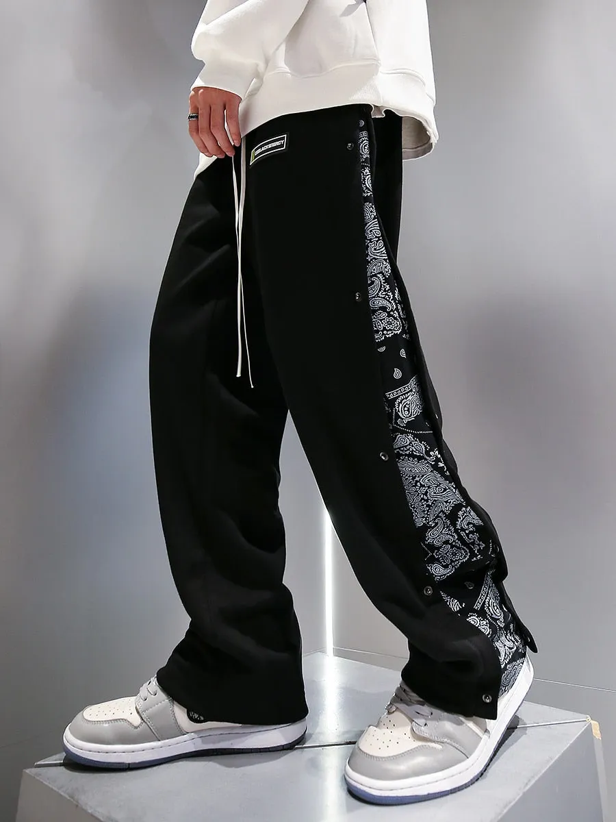 Black Hidden Bandana Button Down Sweatpants