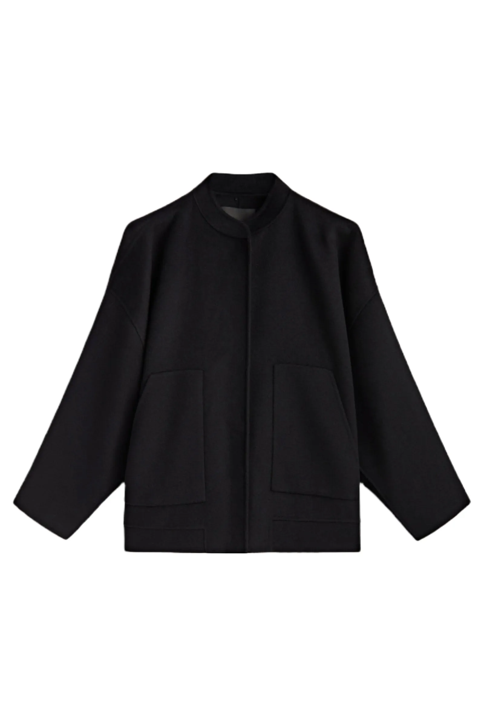 Black Voluminous Wool Blend Bomber Jacket