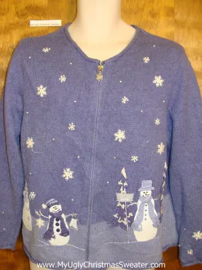 Blue 2sided Snowman Themed Ugly Xmas Sweater