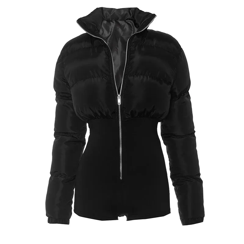 Bomblook K23RP476 Stylish Puffer Coat Playsuit Cotton Thick Romper With Zipper Casual Streetwear Rompers Short Jumpsuit Women