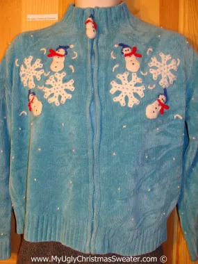 Christmas sweater with  2-Sided Design and Snowman Zipper Pull  (f1241)