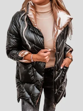 Coats Solid Glossy Stand-Up Collar Zipper Cotton Coat for Women