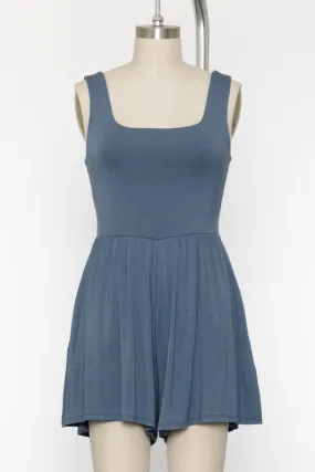 Double Layer Shirring Detail Romper - Slate