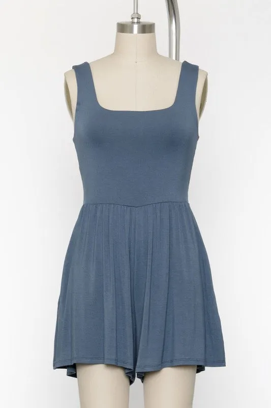 Double Layer Shirring Detail Romper - Slate