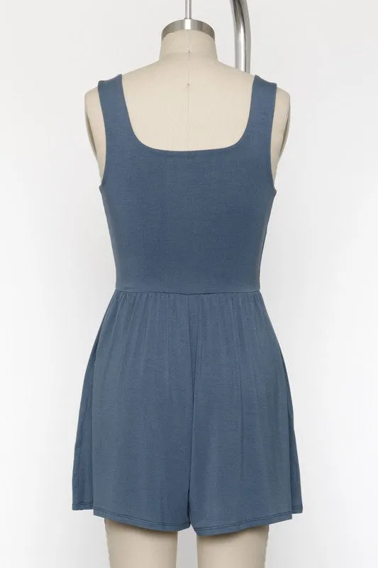 Double Layer Shirring Detail Romper - Slate
