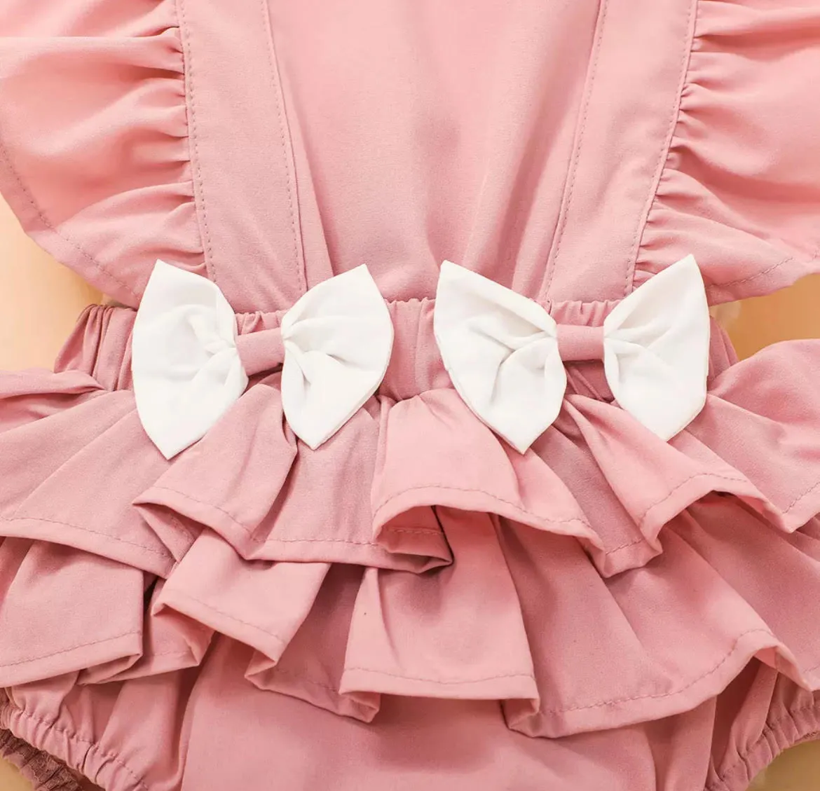 Dusty Pink Bib Double Bow Romper