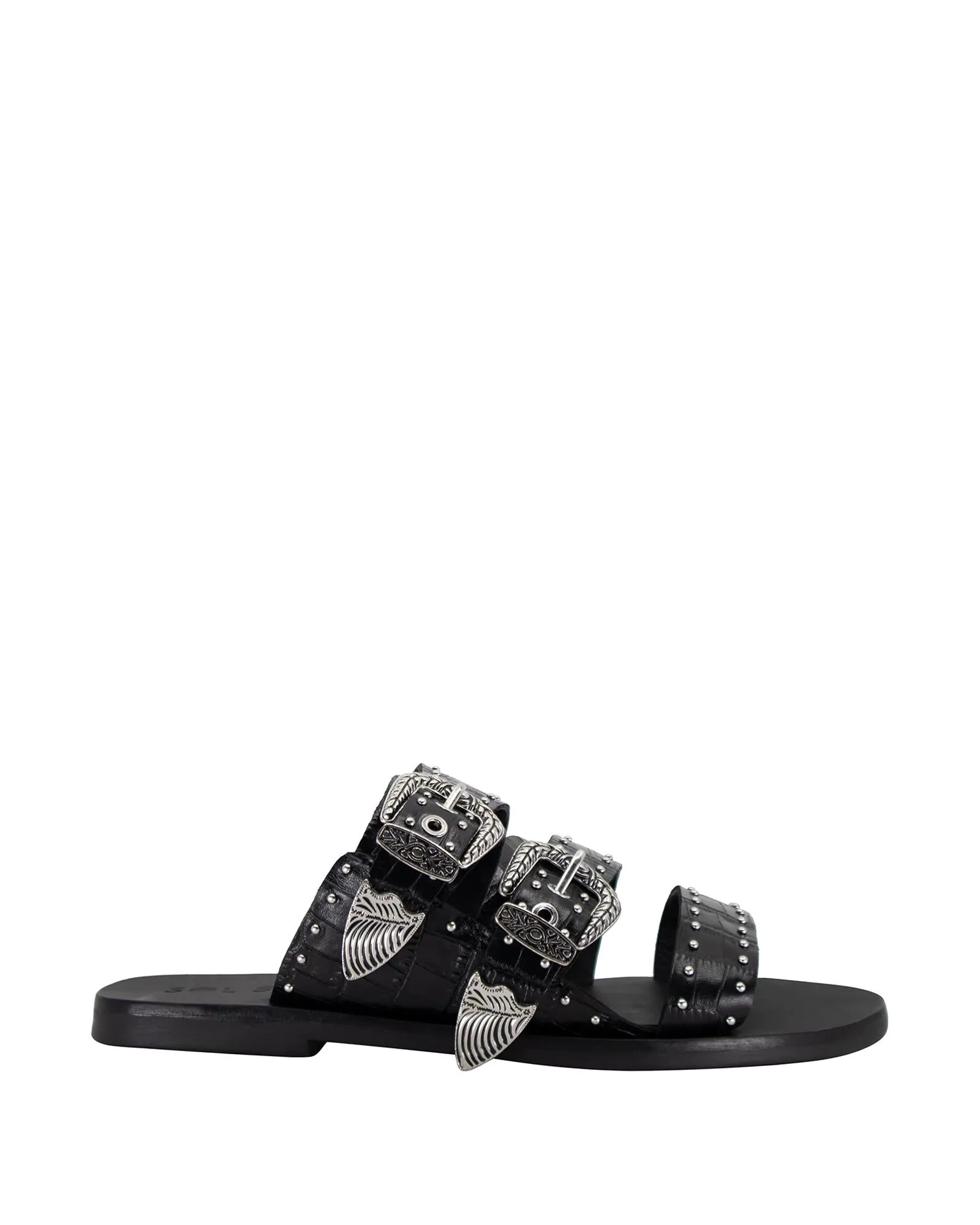 Eastwood Stud Slide Black Croc/Silver