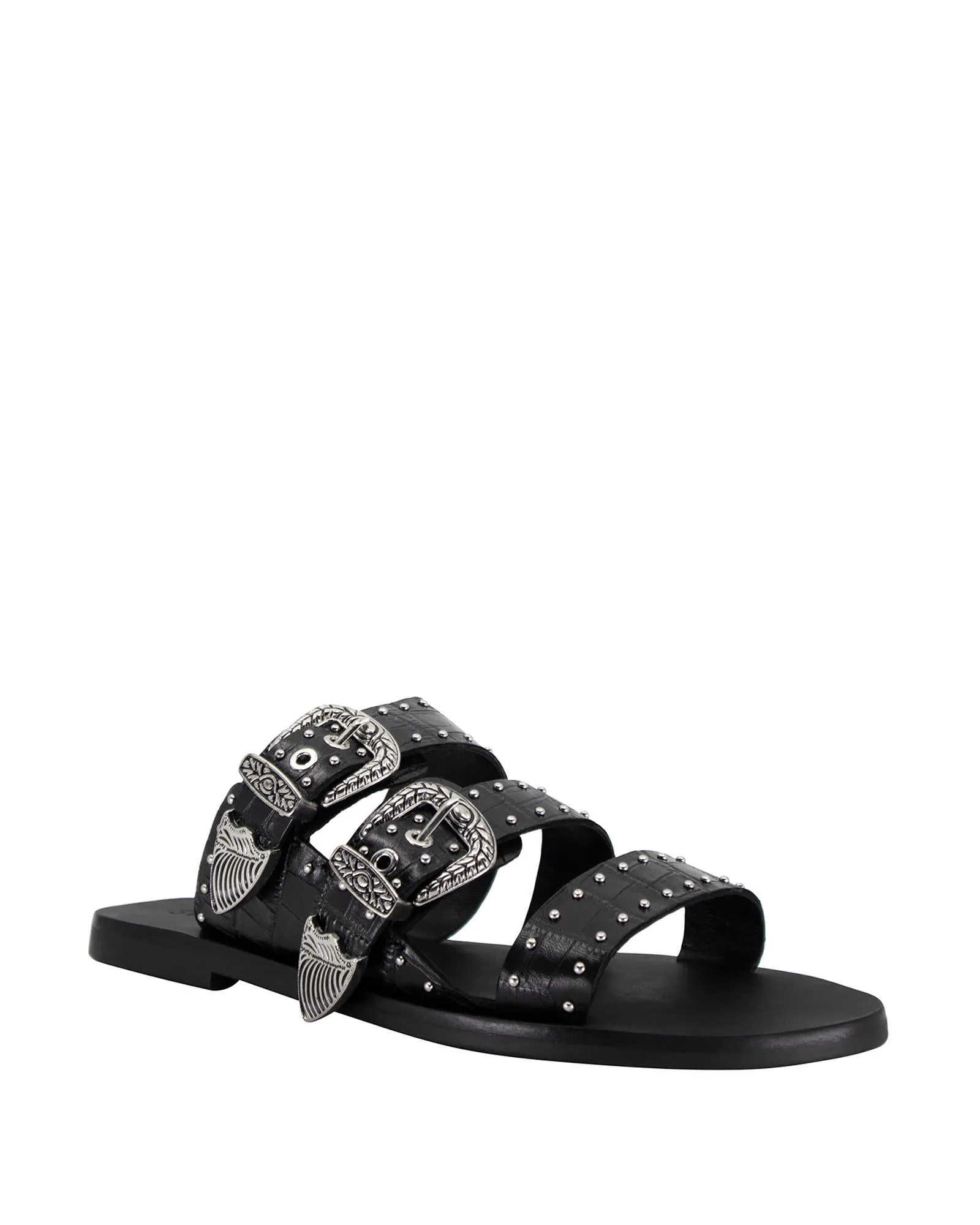 Eastwood Stud Slide Black Croc/Silver