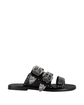 Eastwood Stud Slide Black Croc/Silver