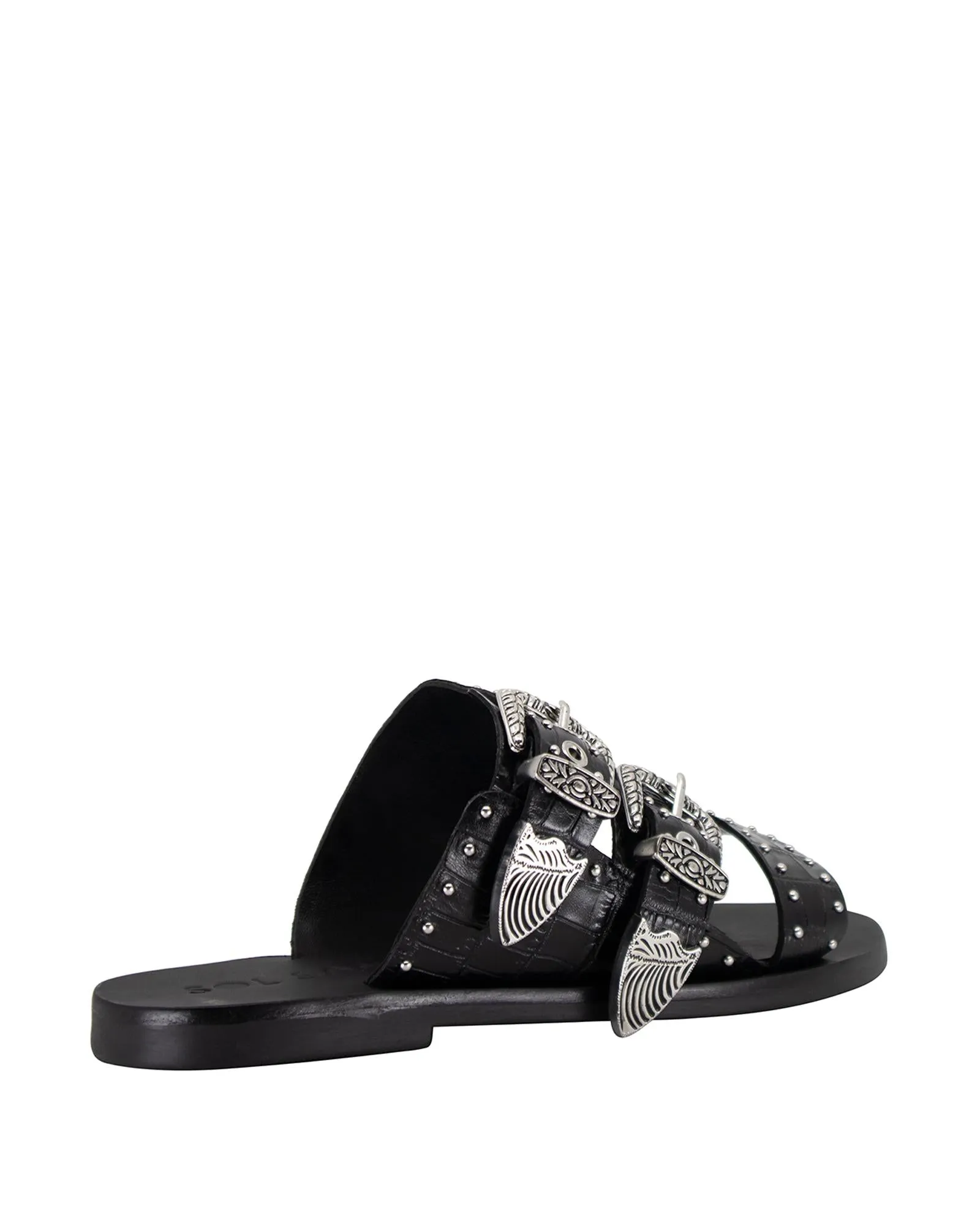 Eastwood Stud Slide Black Croc/Silver