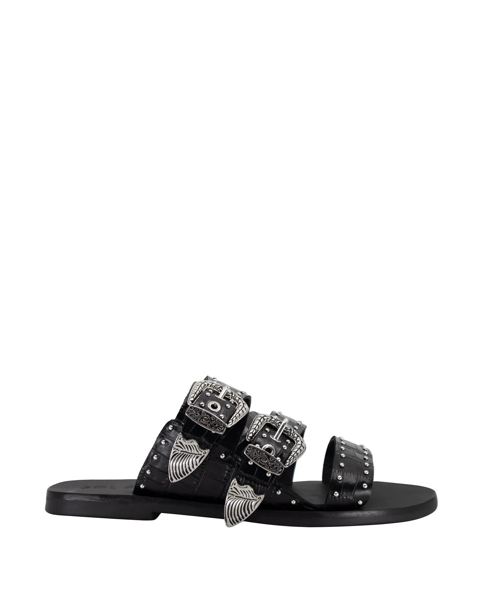 Eastwood Stud Slide Black Croc/Silver