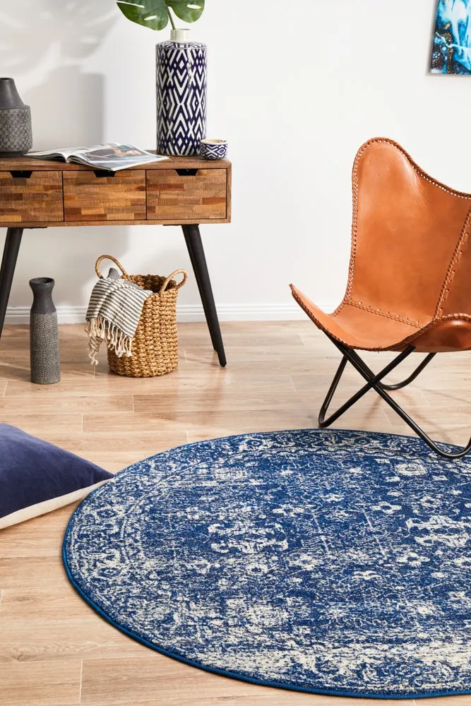 Evoke 252 Round Rug (Navy) by Rug Culture