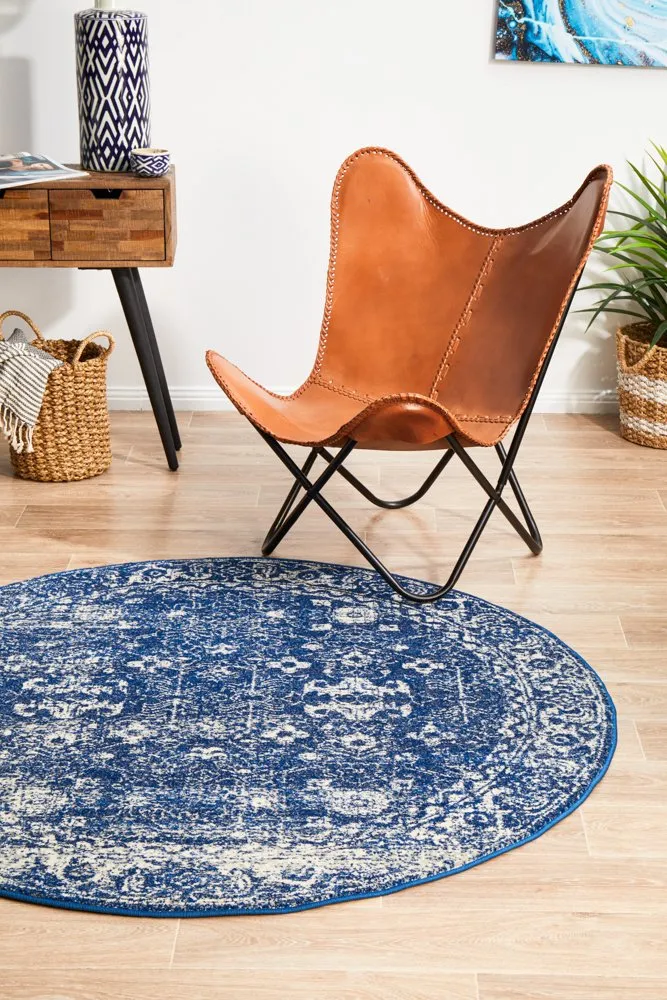 Evoke 252 Round Rug (Navy) by Rug Culture