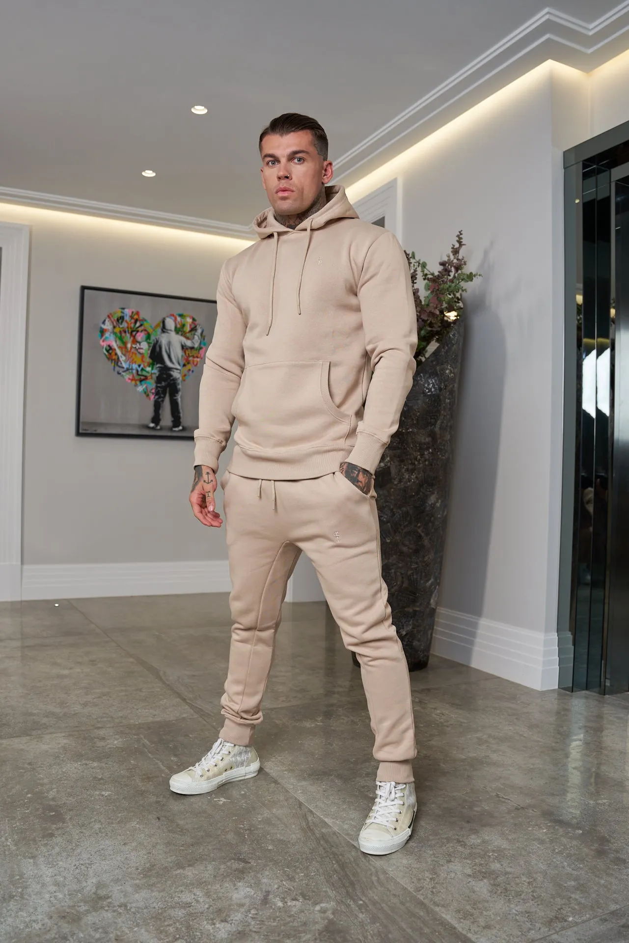 Father Sons Beige Raglan Tracksuit Sweat Pants with FS Embroidery - FSH696
