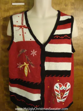 Festive Pattern with Ornaments Funny Christmas Sweater Vest