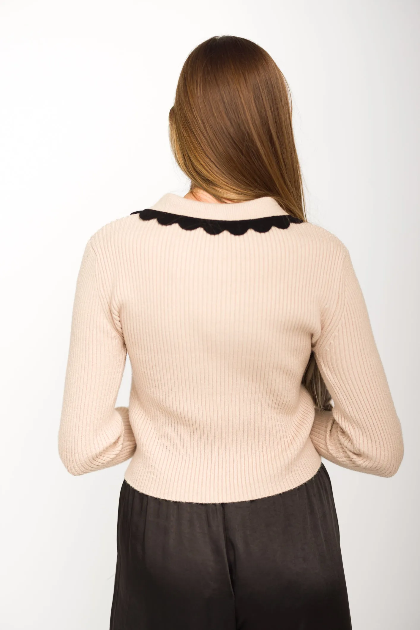 Frankie Scalloped Collar Sweater in Light Taupe