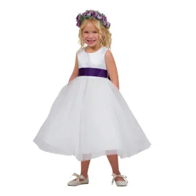 Girls Ivory Eggplant Satin Sash Bow Junior Bridesmaid Dress 2-14