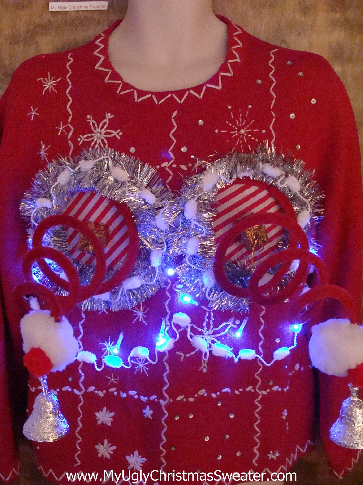 Light Up Funny 3D Springy Boobs Ugly Xmas Sweater