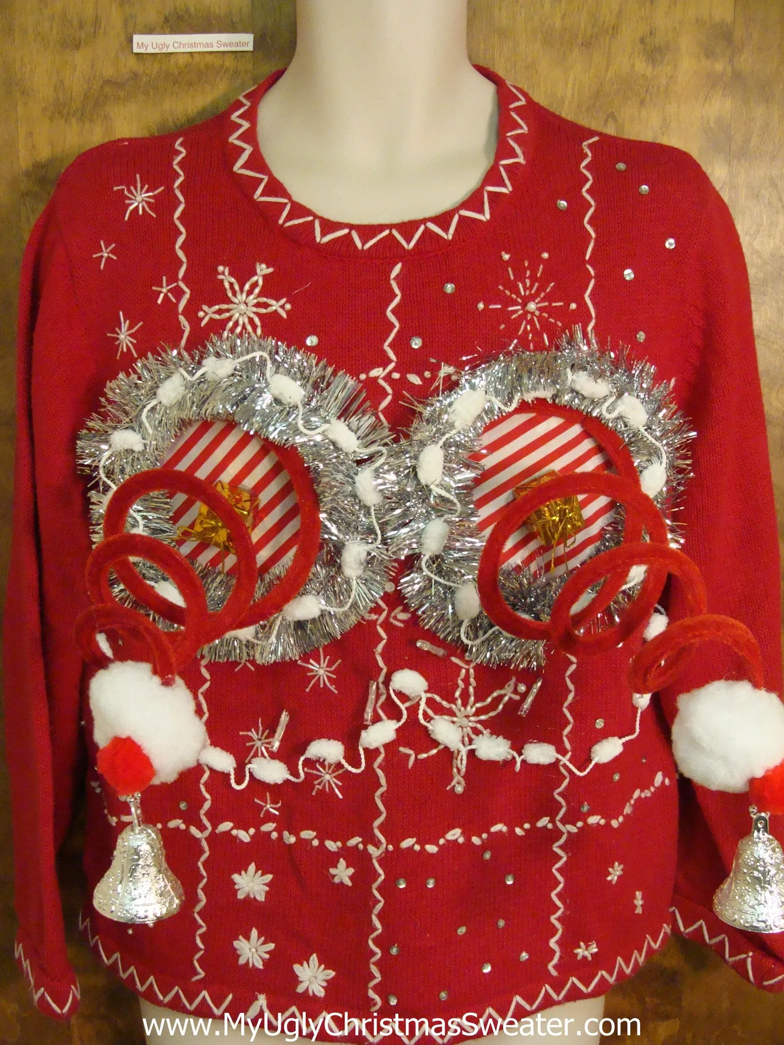 Light Up Funny 3D Springy Boobs Ugly Xmas Sweater