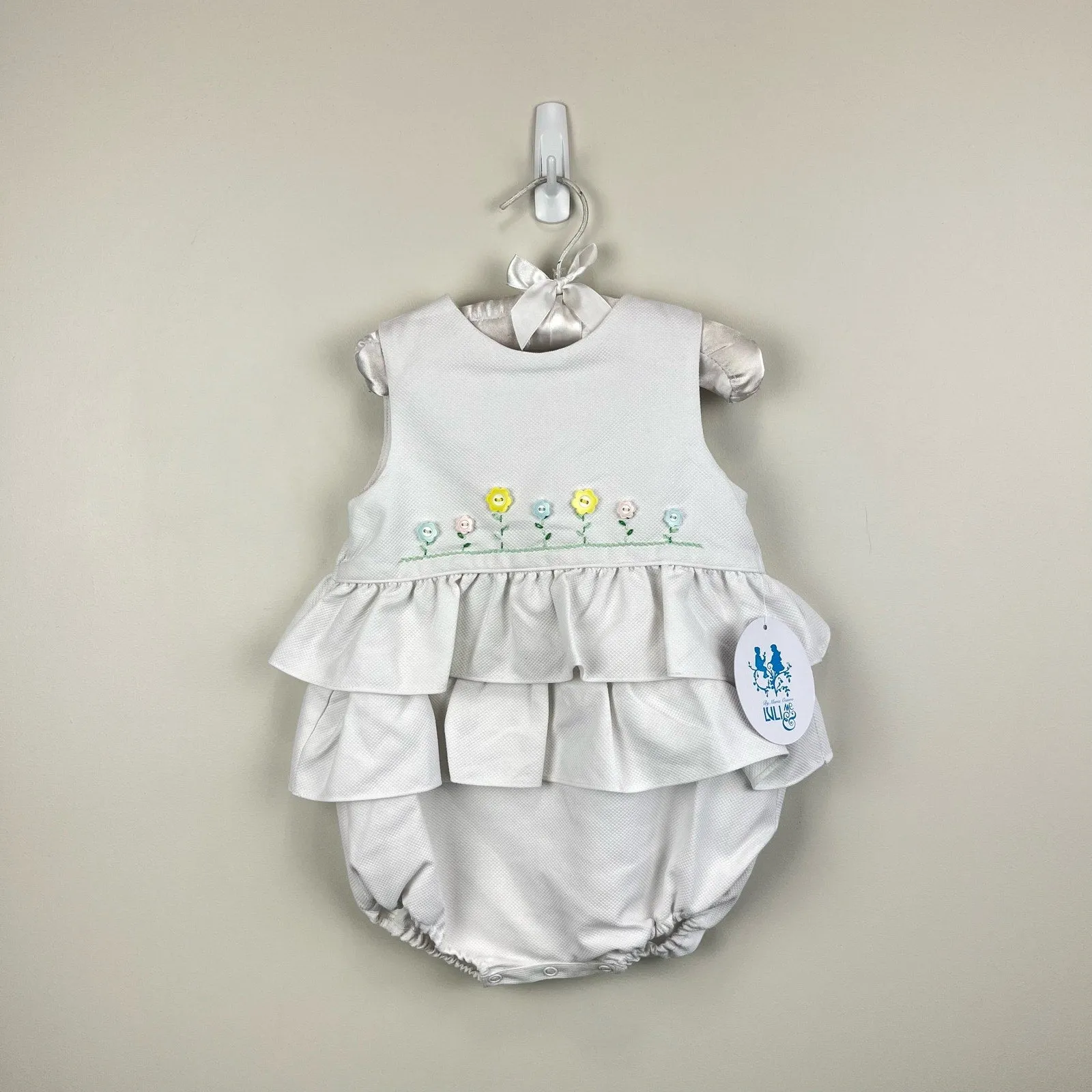 Luli & Me Ruffled White Flower Romper 18 Months NWT
