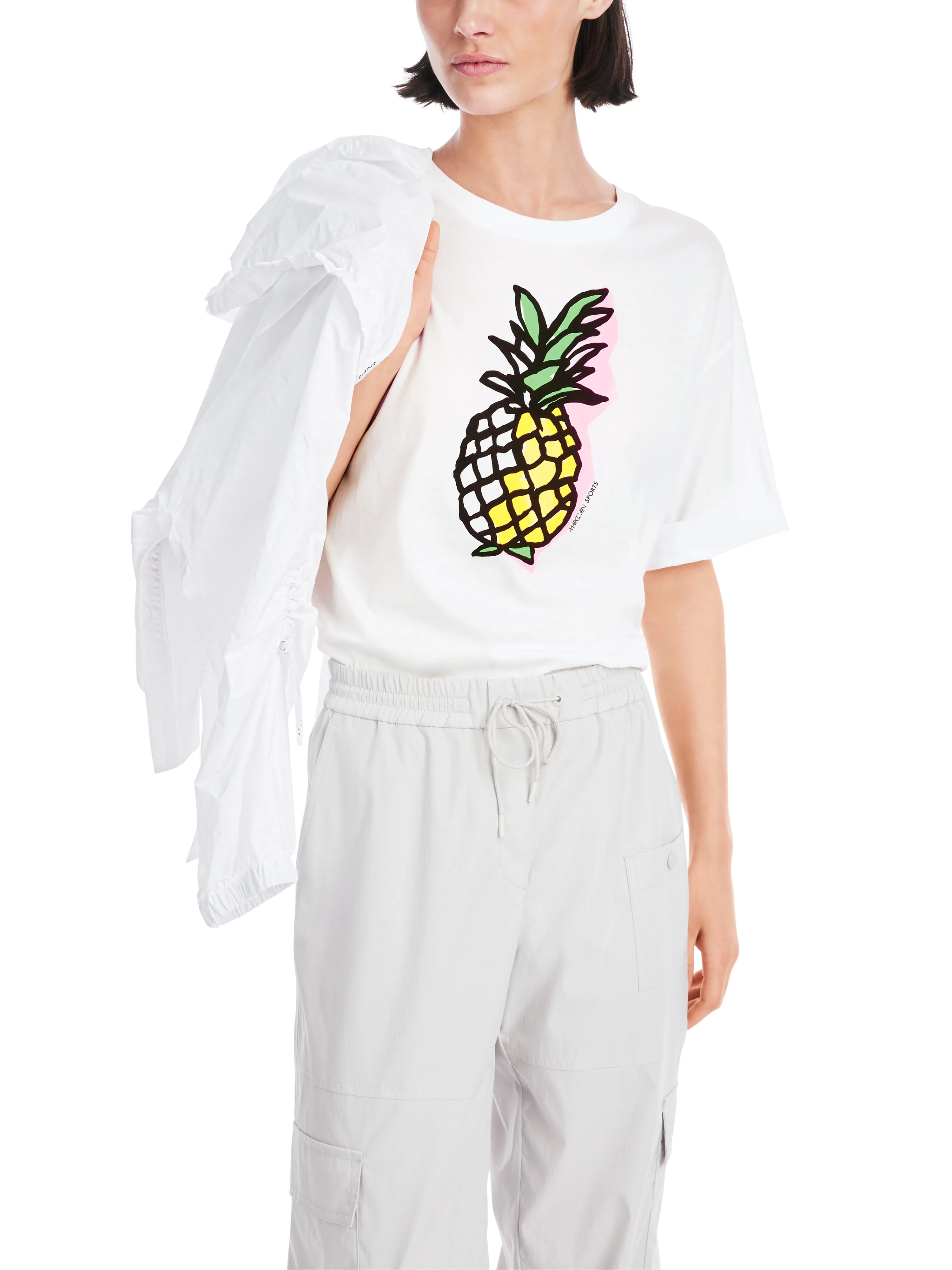MARC CAIN White t-Shirt With A Pineapple Print