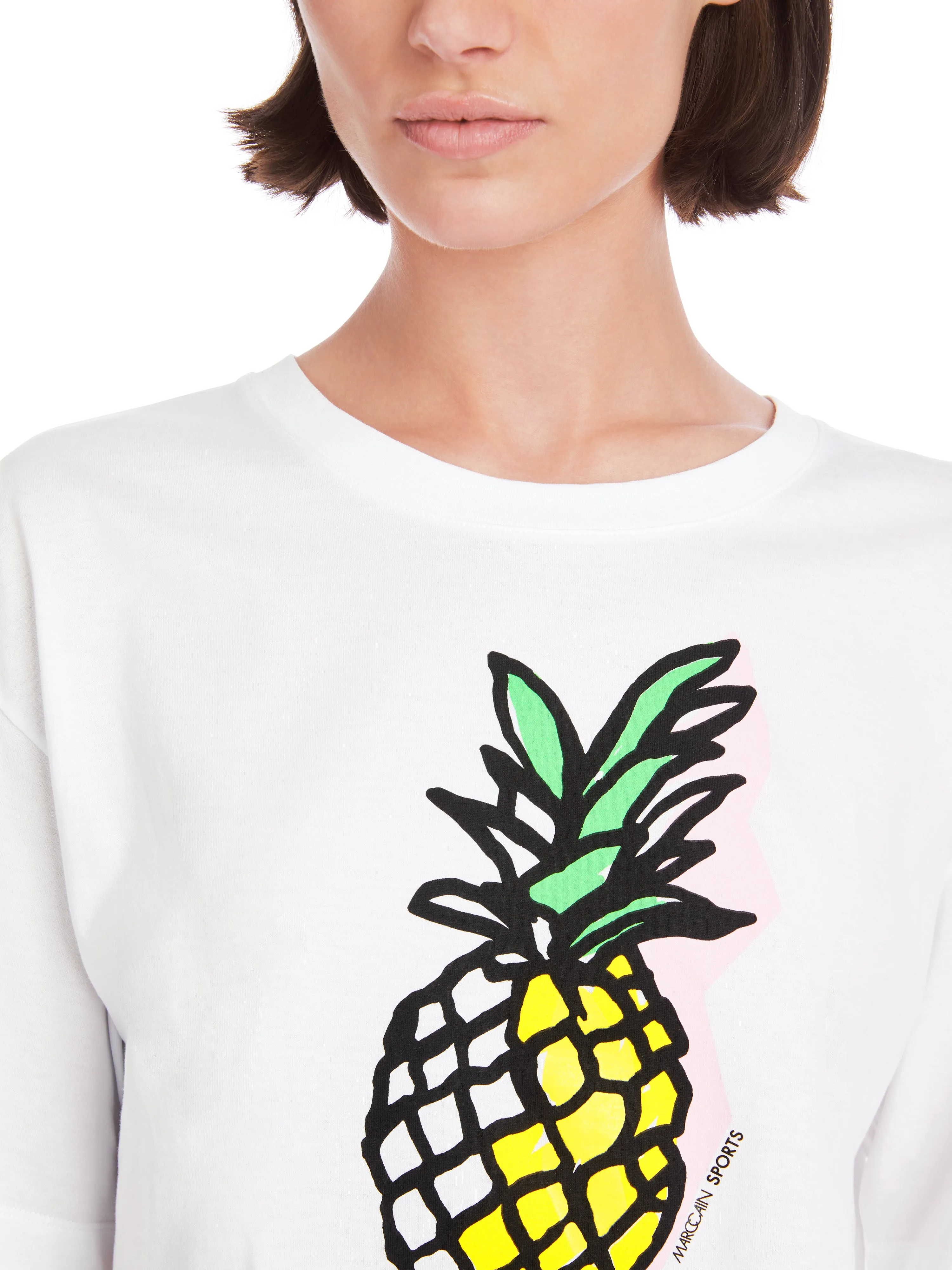 MARC CAIN White t-Shirt With A Pineapple Print