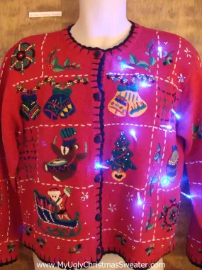 Monkey Playing Drums Light Up Ugly Xmas Sweater