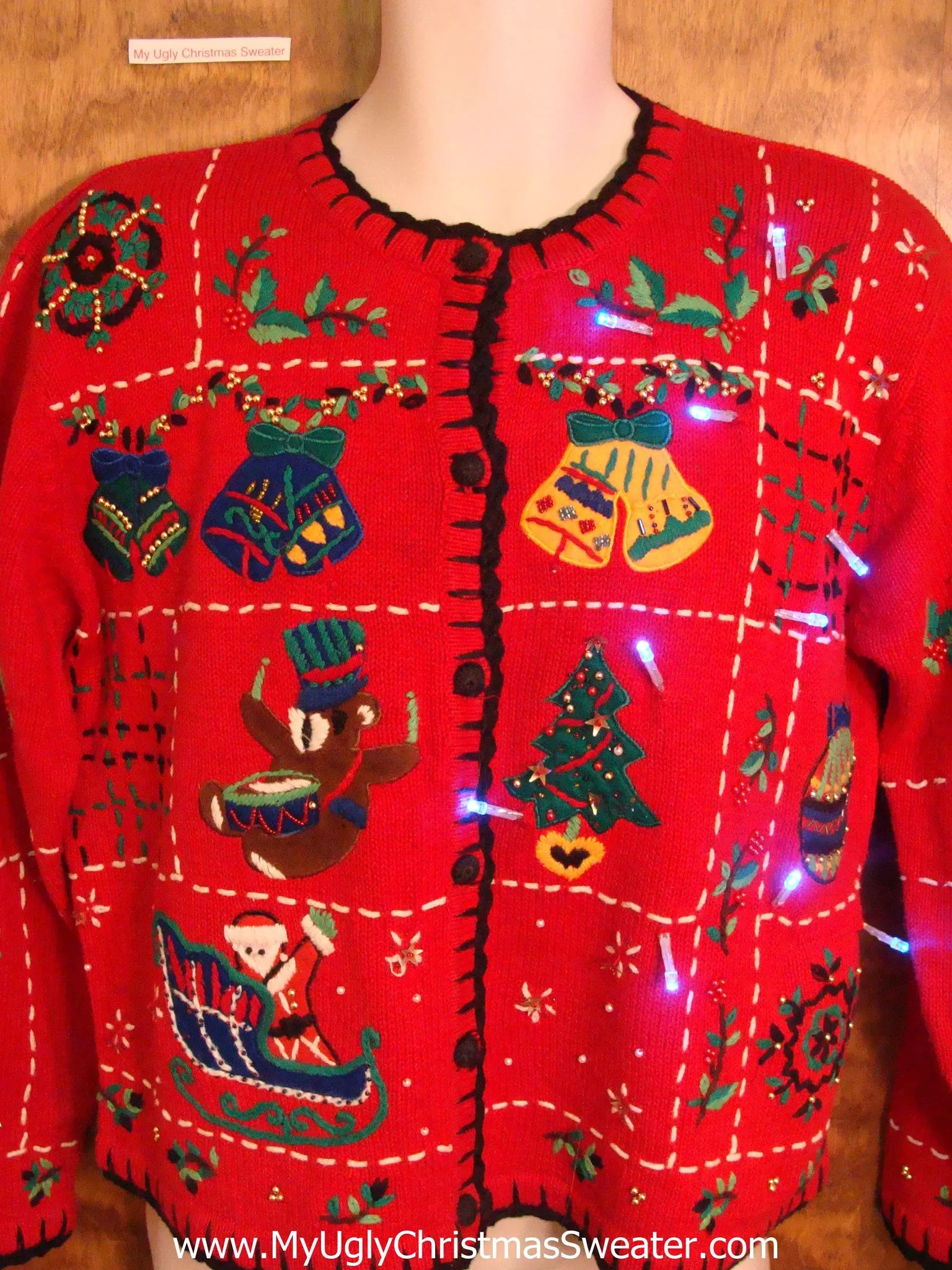 Monkey Playing Drums Light Up Ugly Xmas Sweater