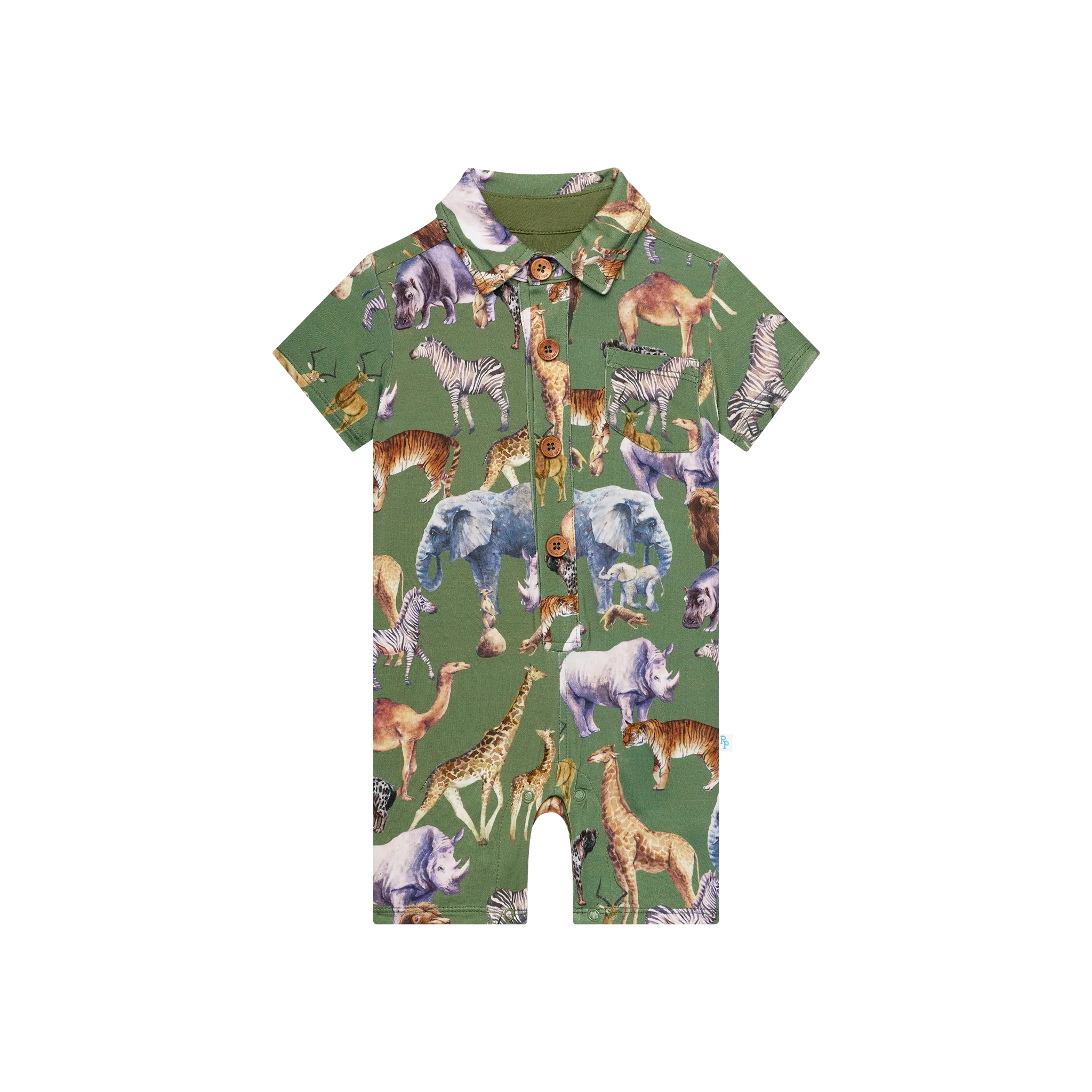Posh Safari - Short Sleeve Collared Henley Romper