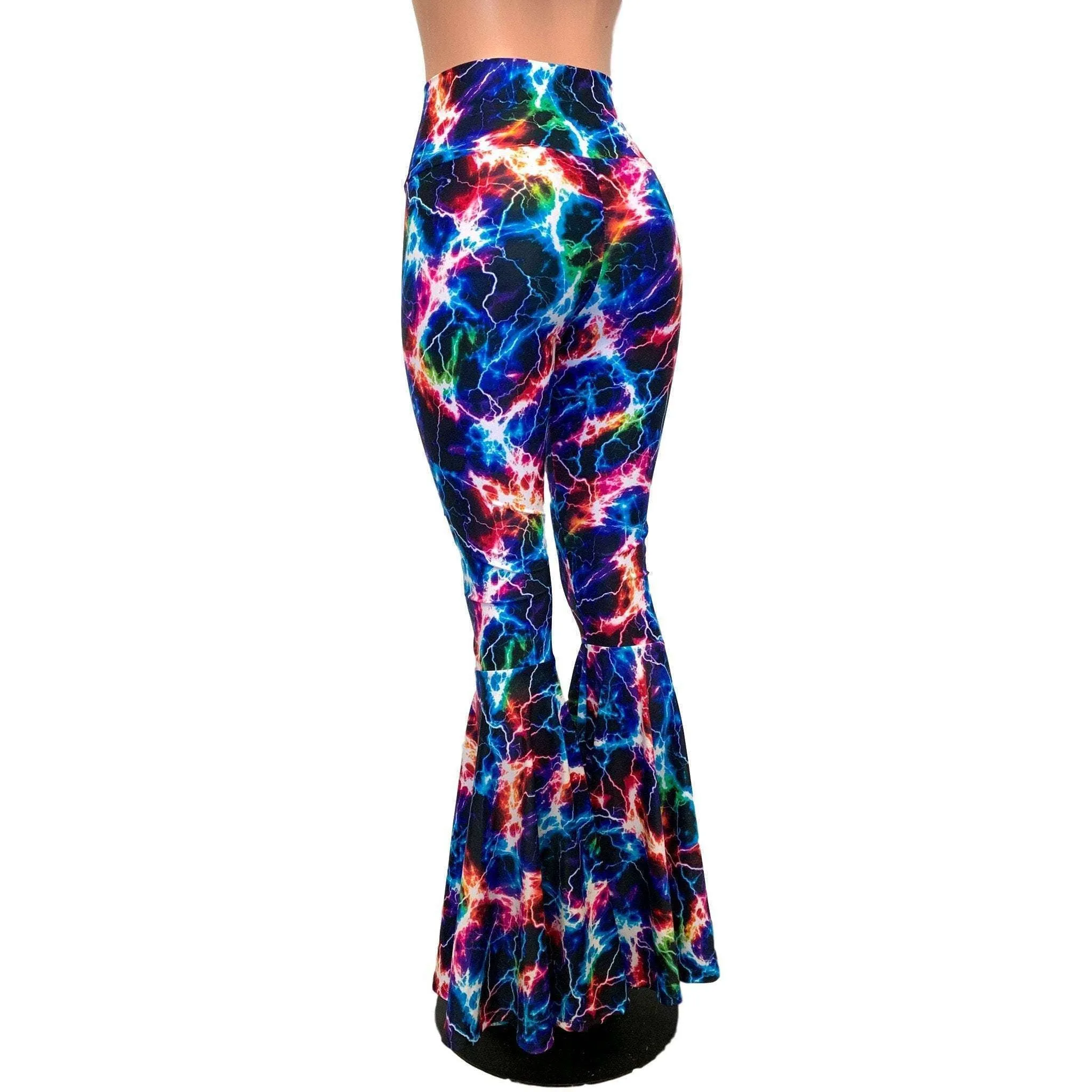 SALE - Lace-Up High Waist Bell Bottoms - Cosmic Thunder UV Glow