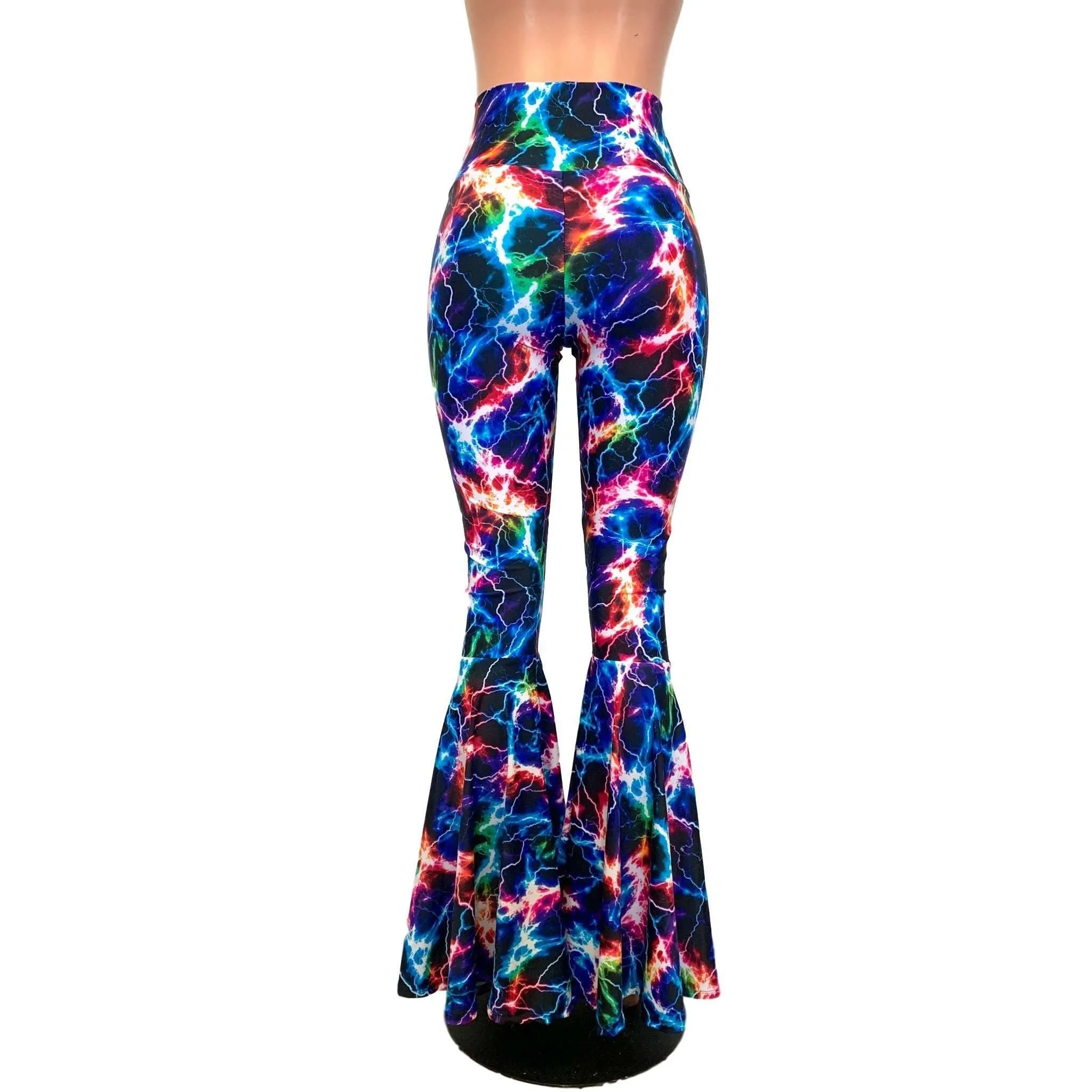 SALE - Lace-Up High Waist Bell Bottoms - Cosmic Thunder UV Glow