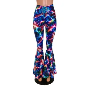 SALE - Lace-Up High Waist Bell Bottoms - Cosmic Thunder UV Glow