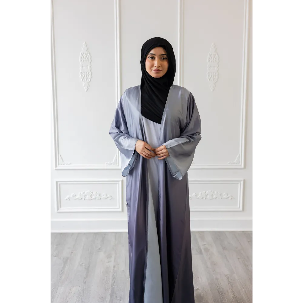 SALE Ombre Satin Glam Abaya - Ash Grey