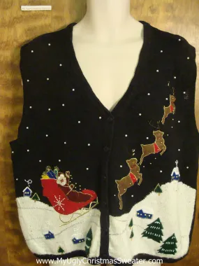 Santa Riding Tacky Xmas Party Sweater Vest