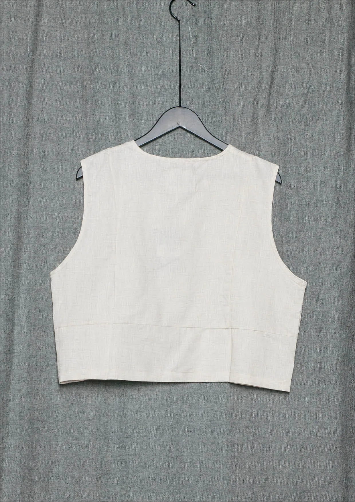 SHORT SLEEVELESS BLOUSE - LINEN natural white