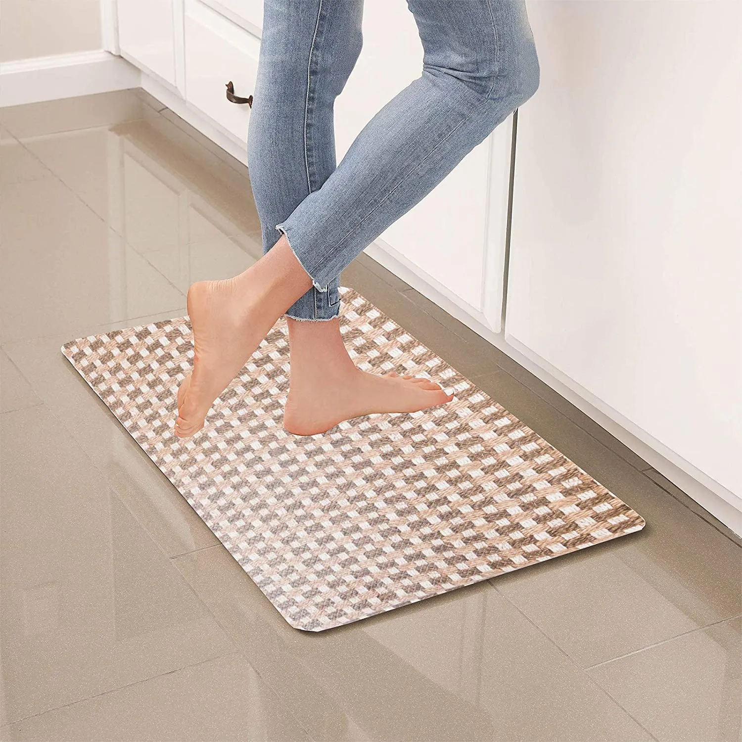 Simple Being Brown Geometric Anti-Fatigue Kitchen Floor Mat (32" x 17.5")
