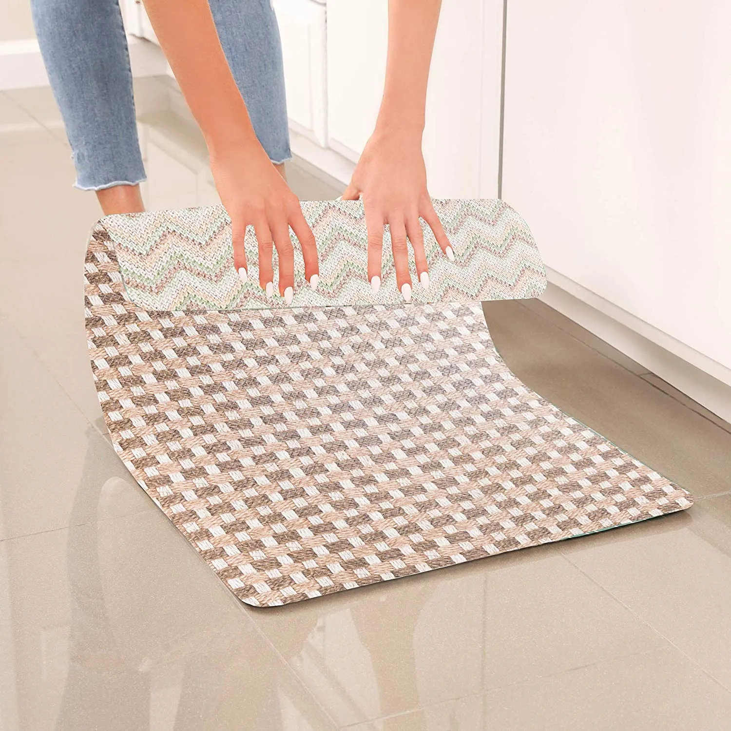 Simple Being Brown Geometric Anti-Fatigue Kitchen Floor Mat (32" x 17.5")