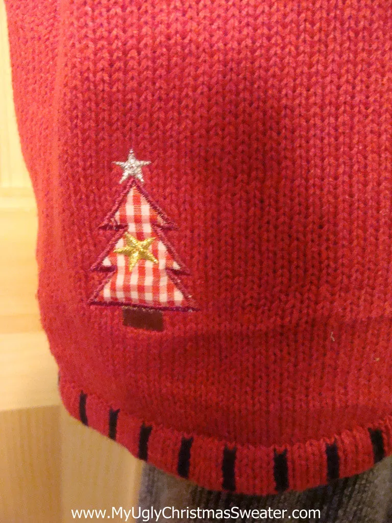 Tacky Cheap Ugly Christmas Sweater Vest with Crafty Hearts, Stars, and Snowmen (f575)